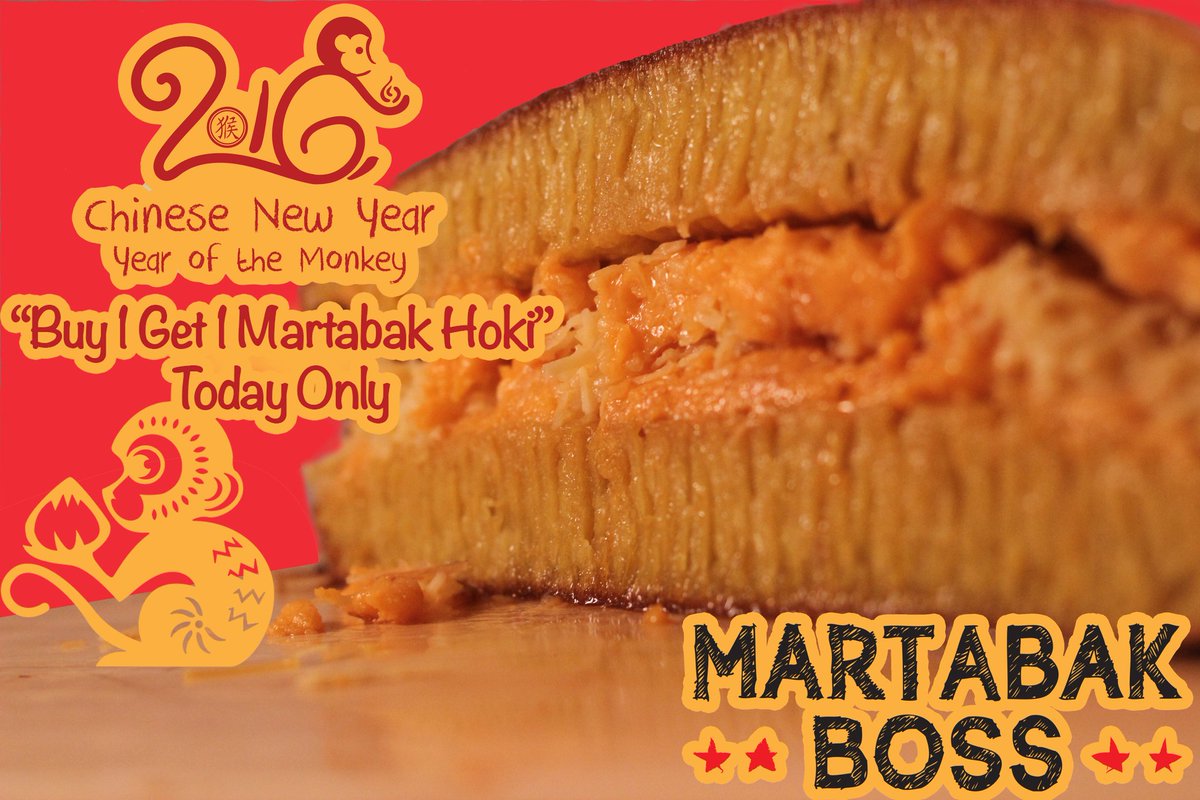 Martabak hoki. Menteng &amp; tomang Buy 1 get 1 dengan selfie dan hastag ke #martabakbosshoki di instagram. Only today.