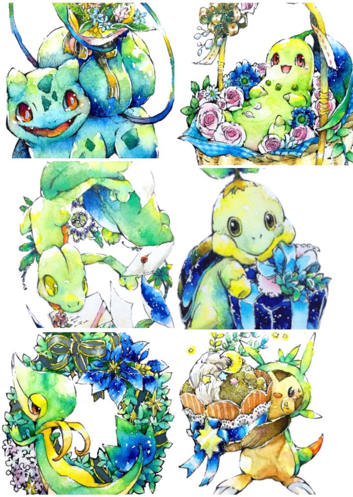 bulbasaur pokemon (creature) no humans smile open mouth flower holding envelope  illustration images