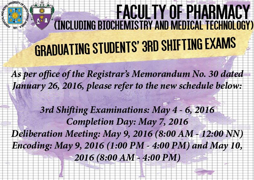 ustpharma's tweet photo. Re: Revision of Graduating Students' 3rd Shifting Examinations #GoPharma! https://t.co/FdKG0HcaZ6