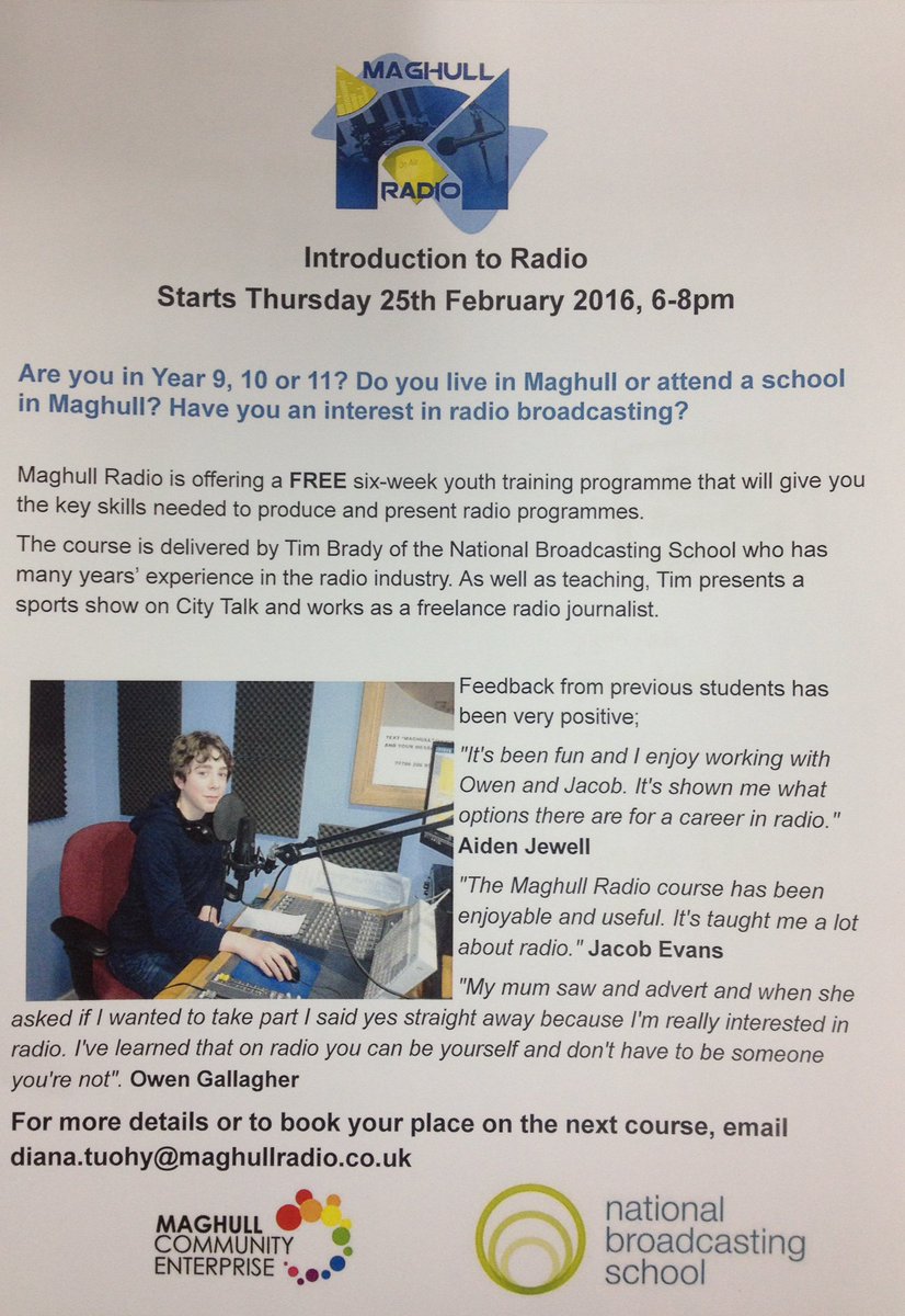 MaghullCE's tweet photo. Youth radio production training starting 25th February 2016 #MyMaghull https://t.co/tcLP1WLwaM