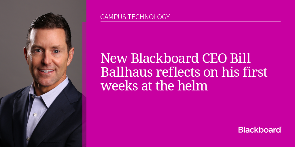 Blackboard's tweet photo. .@BillBallhaus reflects on his first few weeks as our CEO, via @Campus_Tech: https://t.co/NdruZB7xqX https://t.co/ebjS2QQBba