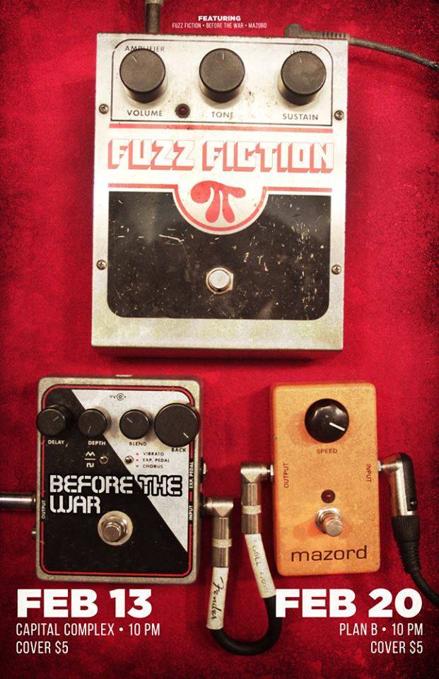 BeforeTheWarNB's tweet photo. Saturday @CapitalComplex + Mazord + Fuzz Fiction for a killer night! @FredLocals @DowntownFred @MusicMusiqueNB #live https://t.co/mrSyr3oajR