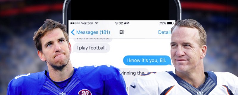 funnyordie's tweet photo. Eli Manning texts Peyton that he still has more Super Bowls than his brother: https://t.co/L2ZWKz2h8P https://t.co/QdcKW5FUt2