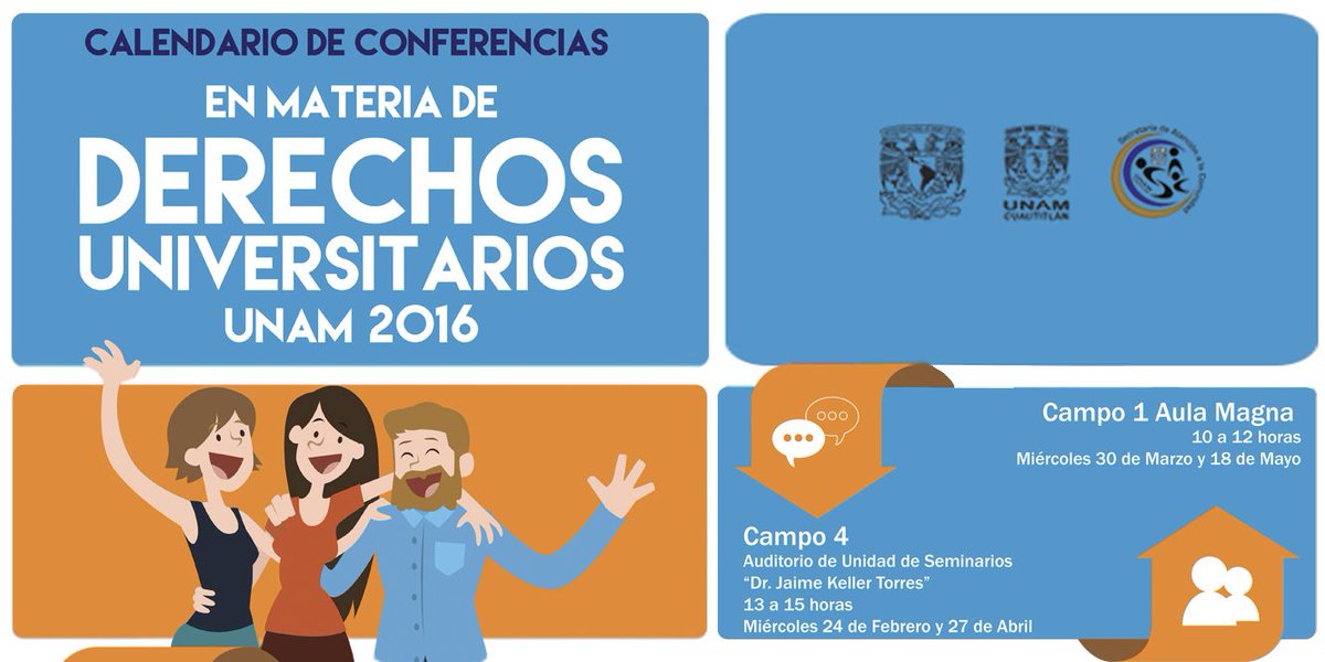 FESC_UNAM's tweet photo. Te invitamos a nuestras próximas conferencias: En materia de Derechos Universitarios #UNAM2016 https://t.co/yTpsMChvM9