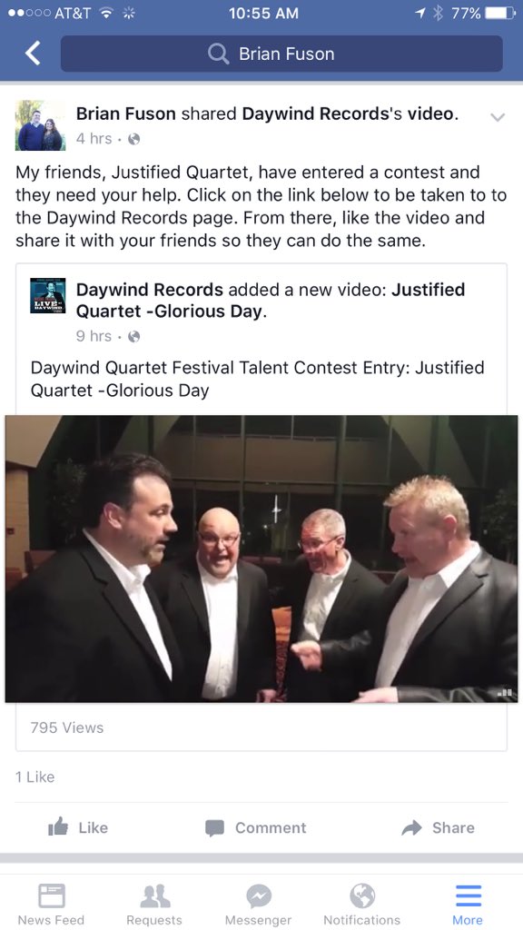 FusonConcerts's tweet photo. Head on over to @DaywindRecords Facebook page &amp; vote for our friends, Justified Quartet! https://t.co/aJV5V88rPV