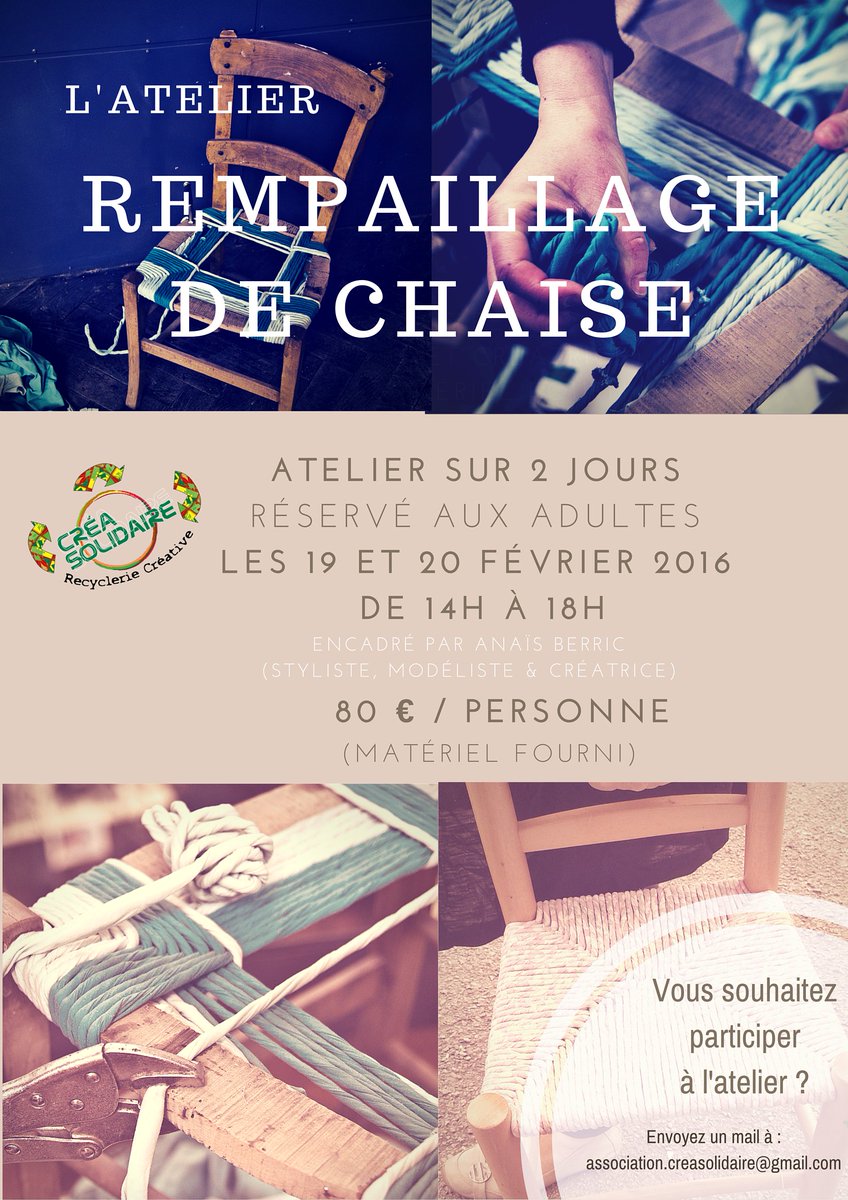 LRQDO_Niort's tweet photo. L'association #creasolidaire organise un atelier rempaillage de chaise ! #niort #loisircréatif https://t.co/79fMCnlYVv