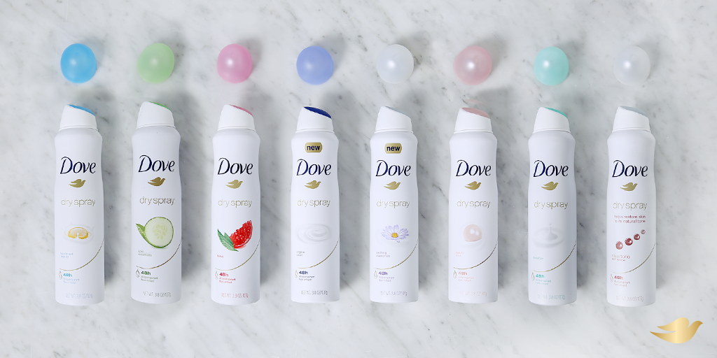 Dove Dry Spray Antiperspirant—all the care of Dove in 8 great scents