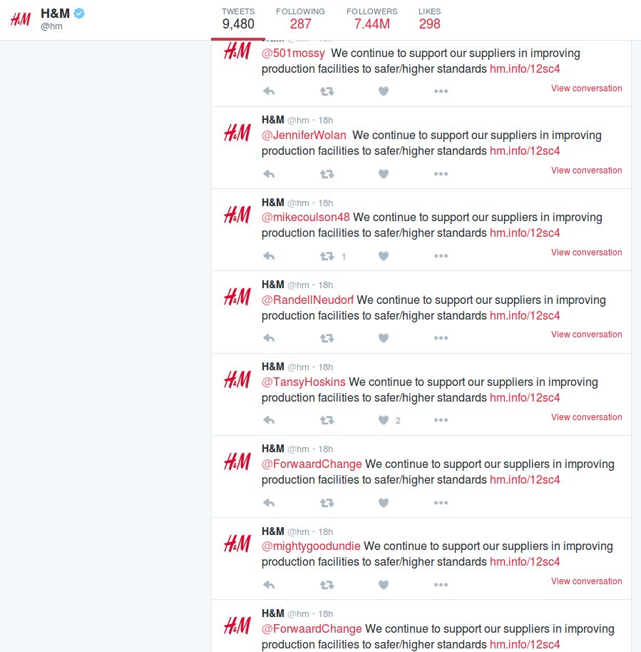 cleanclothes's tweet image. Thank you all for your pressure on @hm! They are feeling it &amp;amp; their reaction is as mass-produced as their clothes..