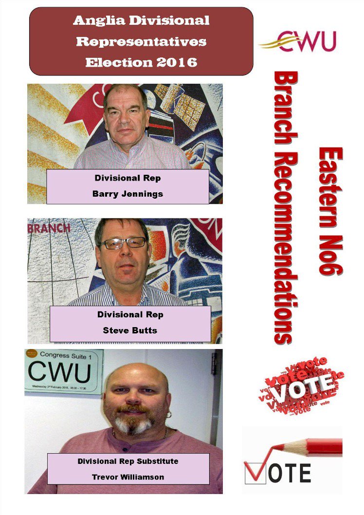 #CWU #Eastern No6 #Barry Jennings and #Steve Butts
#CWU Eastern No6 recommendations #CWUBedford
Use your vote!