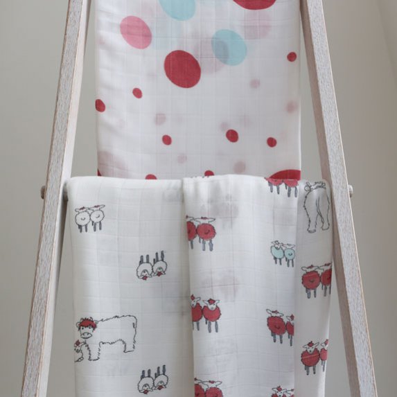 Beautfully soft bamboo swadlles from <a href="/IslaandWilbur/">Isla & Wilbur</a> arriving soon with handsome Heilan' Coos and lovely lambs