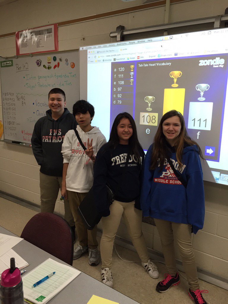 LJohnsonELA's tweet photo. Winners of the #freedom8a Tell-Tale Heart vocabulary @Zondle!! https://t.co/9yxDpTX3LV