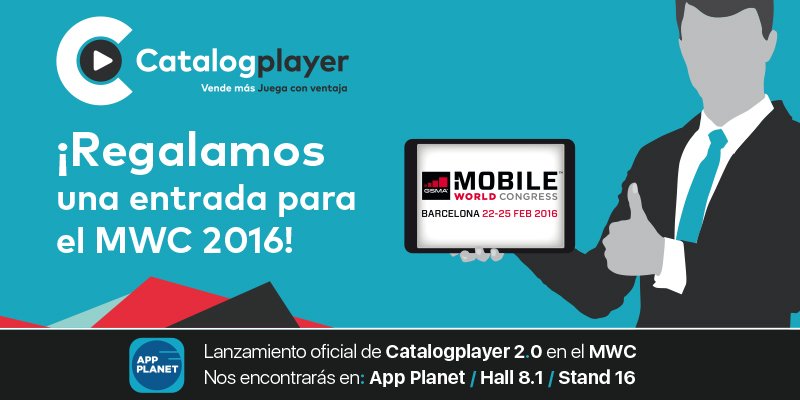 CatalogPlayer's tweet photo. Sorteamos una entrada para el #MWC16 para que conozcas Catalogplayer 2.0. ¡Síguenos y retweet para participar! https://t.co/6VhH7eJ0Zl
