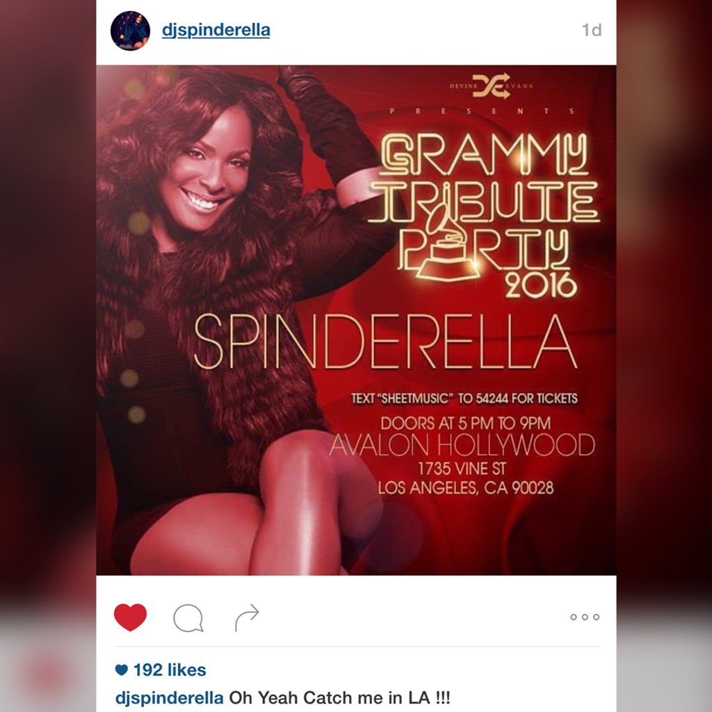diaryofasong's tweet photo. @Spindeezy will be on the 1's and 2's this Sunday For @devineevans #GrammyTributeParty at the @AvalonHollywood https://t.co/7kQuknC90l