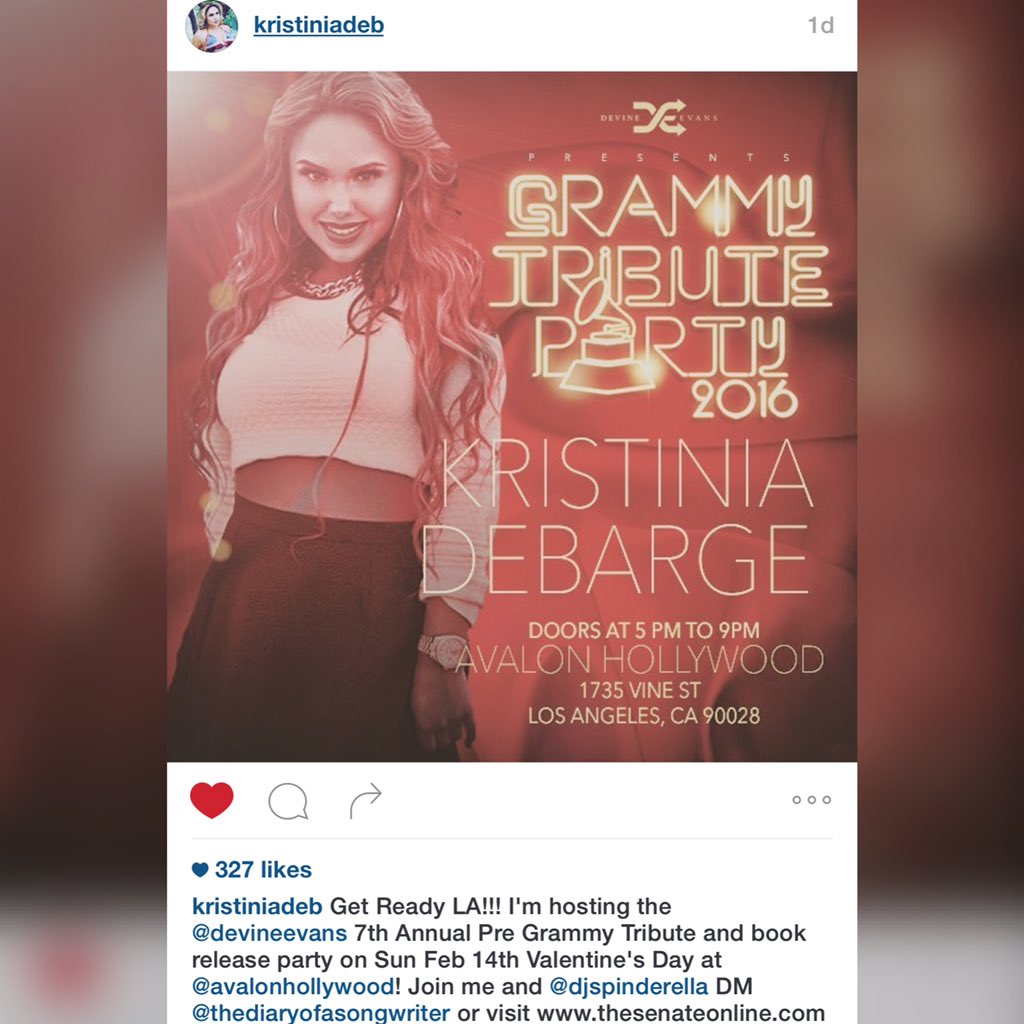 diaryofasong's tweet photo. @kristinia will be Hosting this Sunday For @devineevans #GrammyTributeParty at the @AvalonHollywood https://t.co/f9ROEH6rBH