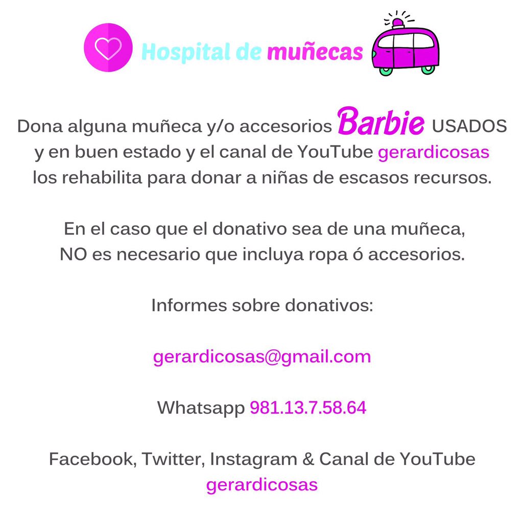 Silbyta's tweet photo. Mamitas de familia! Si su hija ya no juega con muñecas, las puede donar con @gerardicosas !!!! https://t.co/JhP96HUnDu