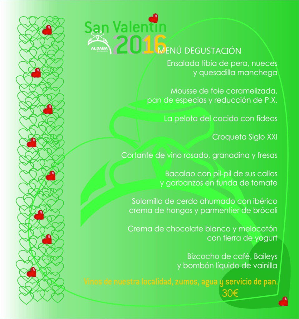 Aldaba84's tweet photo. Nuestro menú para San Valentín 2016 https://t.co/R4HMGJILSp