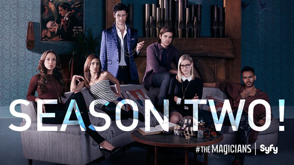 MagiciansSYFY's tweet photo. RT if you're pumped for Season Two of #TheMagicians. 🍻🍸🍻 🎉💫 ✨ https://t.co/7aY0Q7Qipg