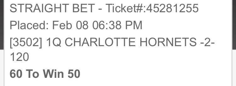 CNG_LockService's tweet image. Thats how you start the week quick winner with Hornets -2 for the 1Q 🤑