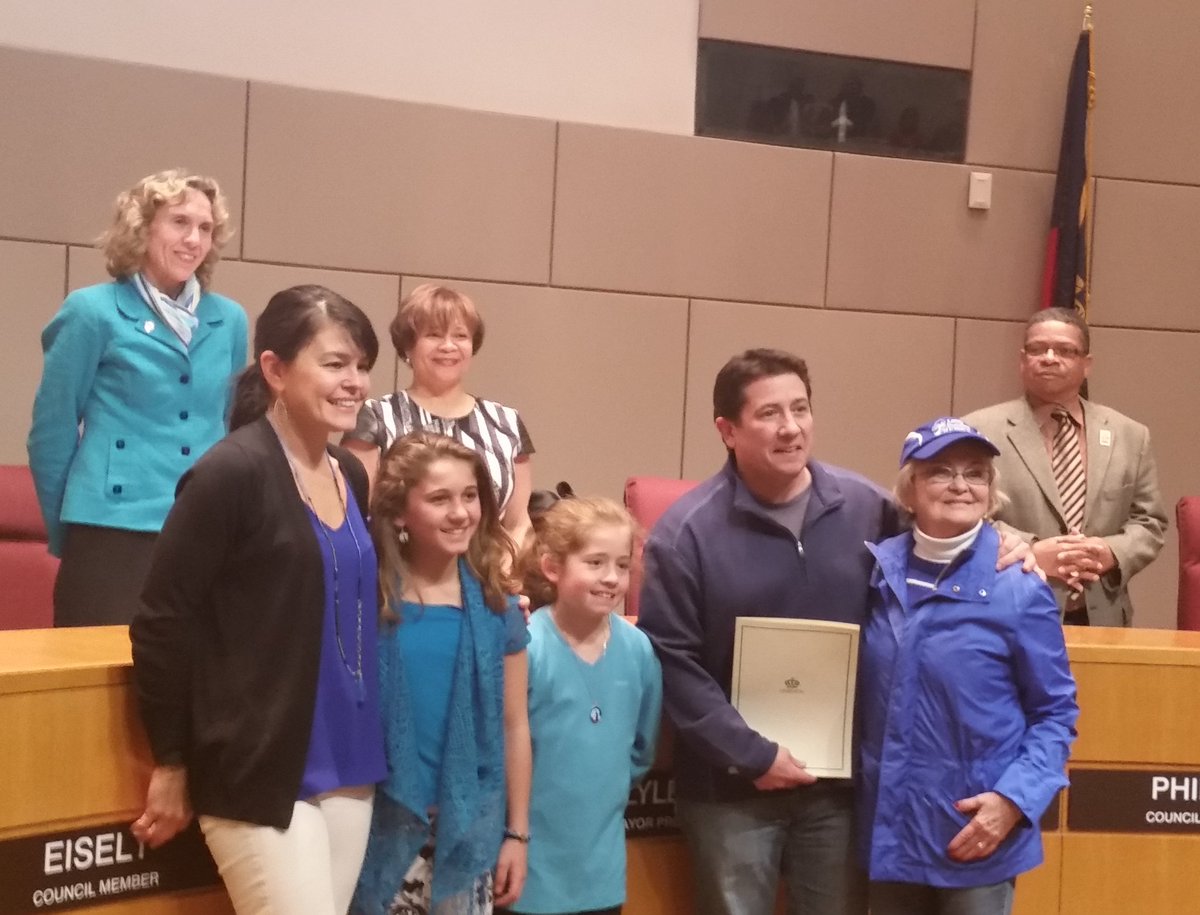 CLTgov's tweet photo. Family accepts @GYRIG proclamation  recognizing March as colorectal cancer awareness month. #cltcc https://t.co/Cy9bXa5nfS
