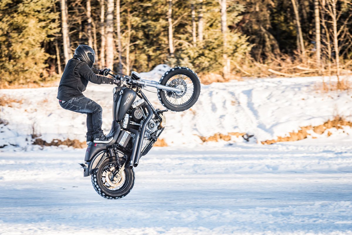 SSGear's tweet photo. Harley snow wheelies to brighten your monday? #WeTheFast #SSgear #SpeedandStrength https://t.co/KVc9AmMEWa