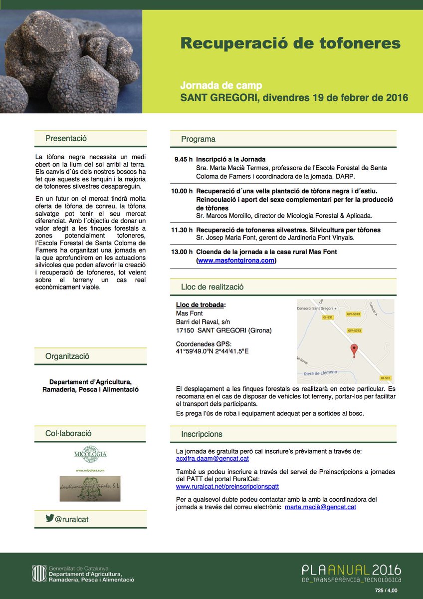 próxima jornada #truficultura y regeneración #truferas silvestres en Girona viernes 19 febrero