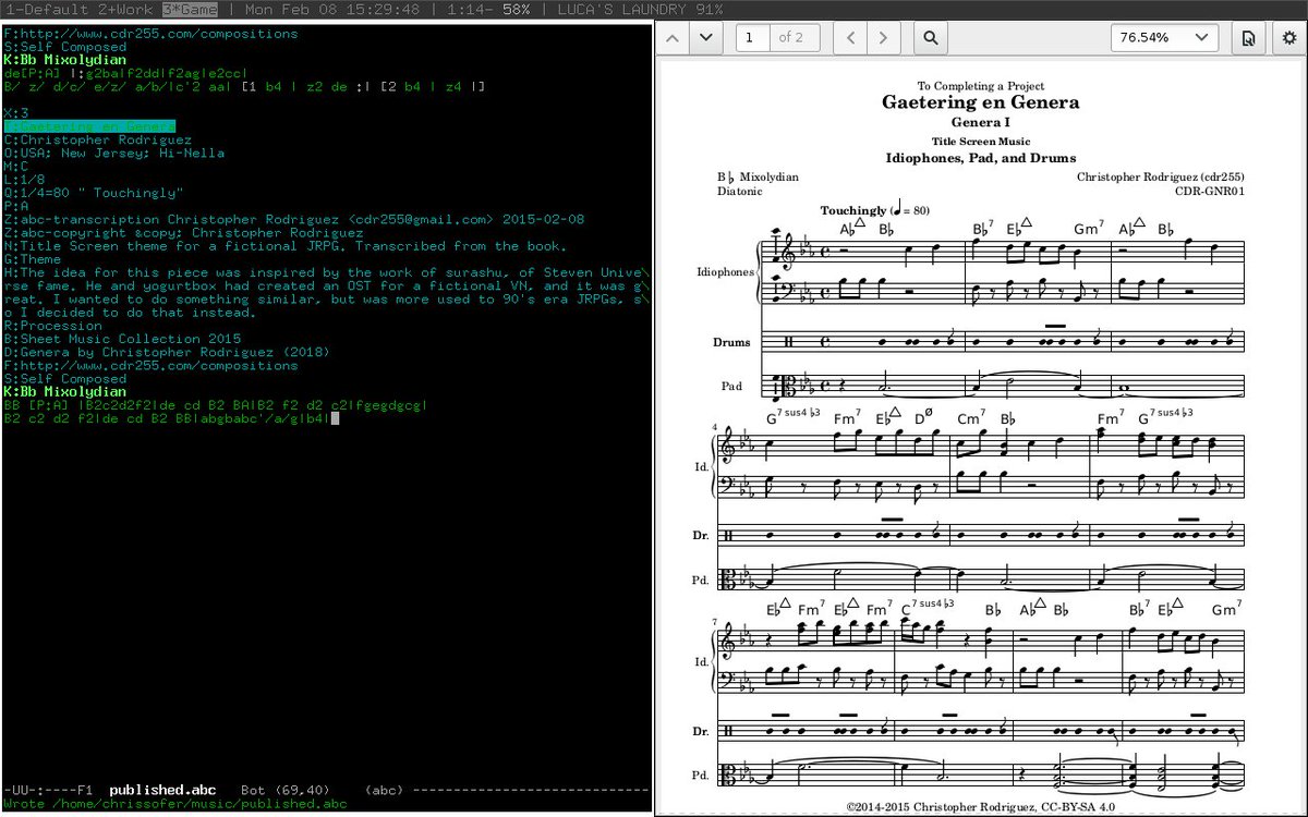 cdr255's tweet image. Working on transferring my melodies to #abcnotation, for a few reasons I might talk about soon. Feels good.