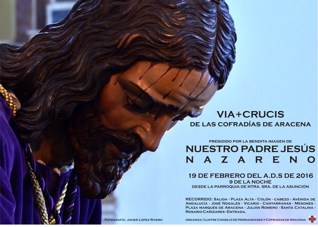 IHS_Aracena's tweet photo. Cartel VíaCrucis de las Cofradías, este año presidido por Nuestro Padre Jesús Nazareno. https://t.co/bIlUr9JIHn