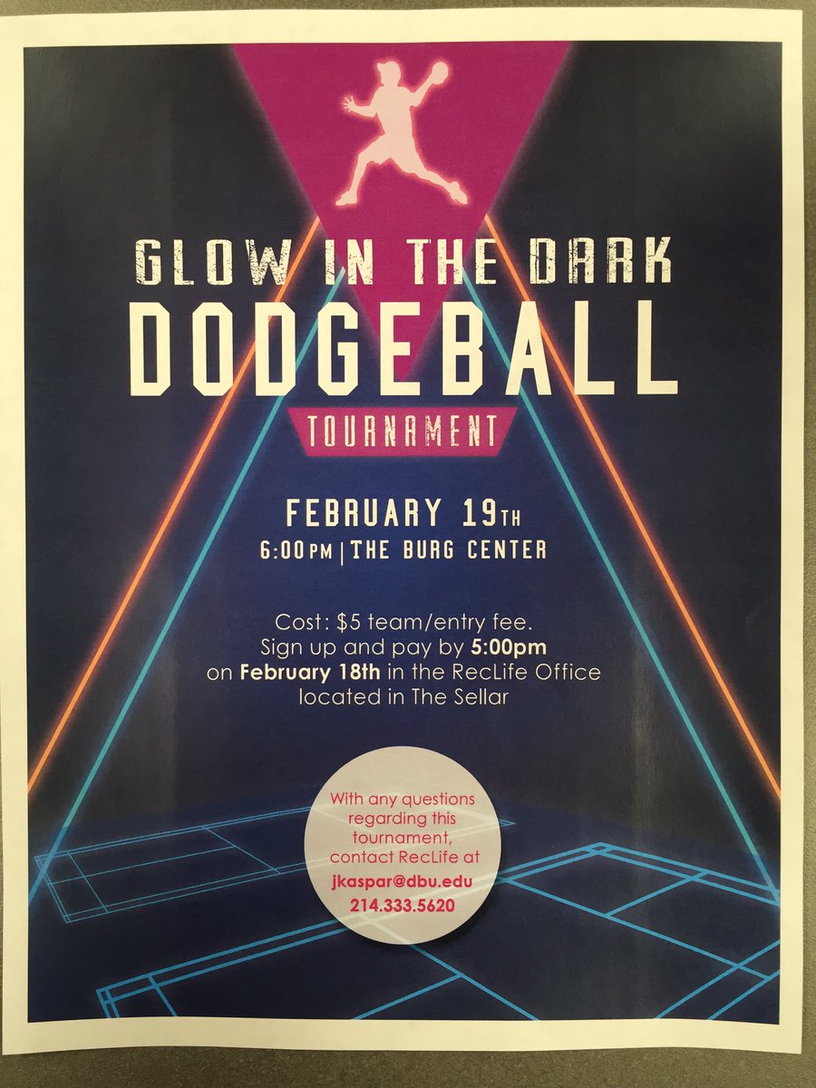 reclifedbu's tweet photo. PSA: The Glow in the Dark Dodgeball tourney is February 19th, NOT April 8th, like the other flyer stated! 
Sign up! https://t.co/5DDkgTCeqk