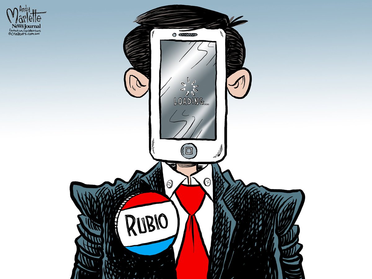 usatodayopinion's tweet photo. Was @marcorubio all there during #GOPDebate? Cartoonist #AndyMarlette gives his take.https://t.co/bqcAv5Nxev https://t.co/y40yYafLJ9