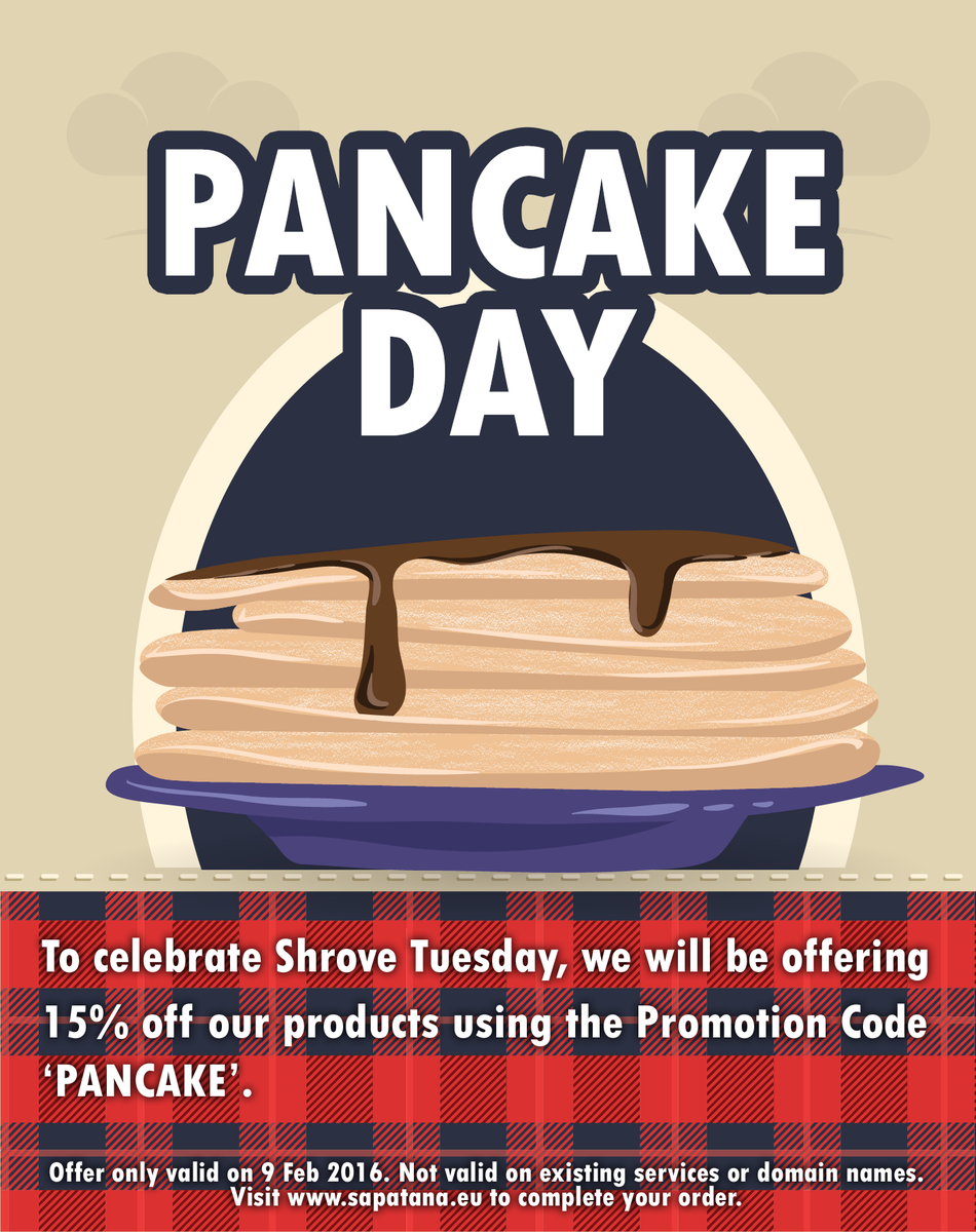 Sapatana's tweet photo. We're offering 15% off all #PancakeDay orders!! https://t.co/D919S1IKDL
- #ShroveTuesday #webhosting #vps #web https://t.co/0ueWlnZ8FZ