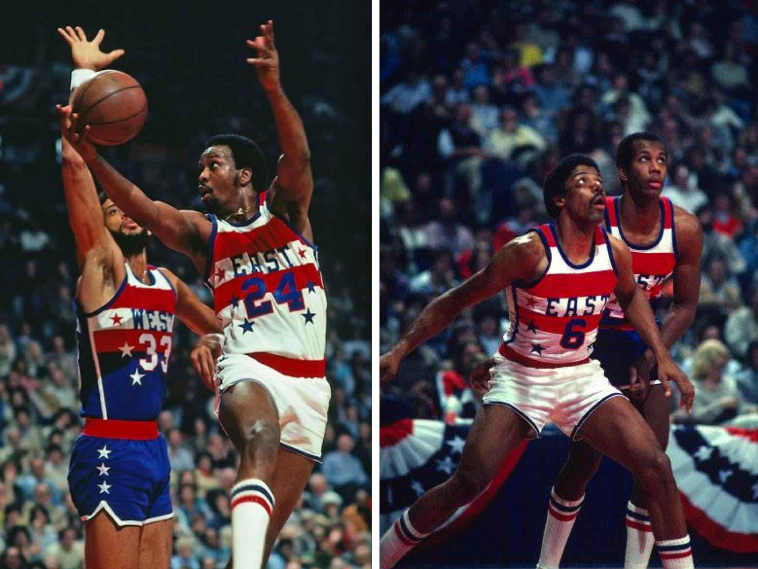 Uni Watch on X 1980 NBA All Star Game was played in DC so they went with Bullets patterned uniforms. https t kFrAoBOZ4K X