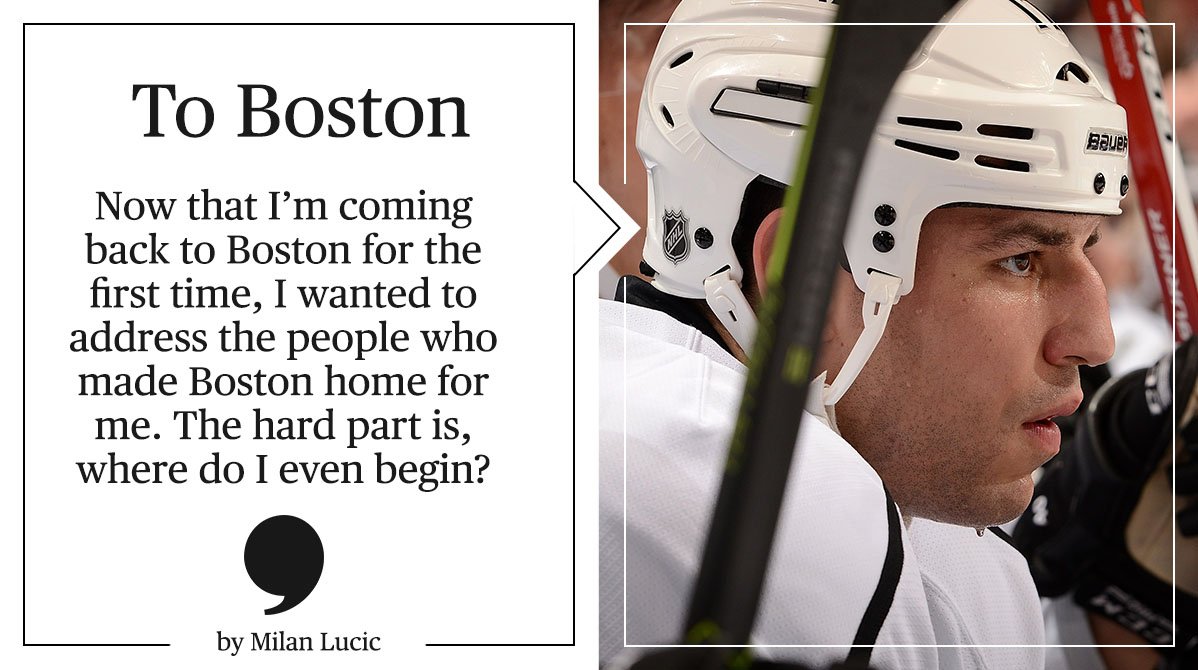 PlayersTribune's tweet photo. On the eve of his return, @LAKings forward @MilanLucicCFC17 pens a letter to Boston. https://t.co/Rwap4cLwg4 https://t.co/wwceqfbrTR