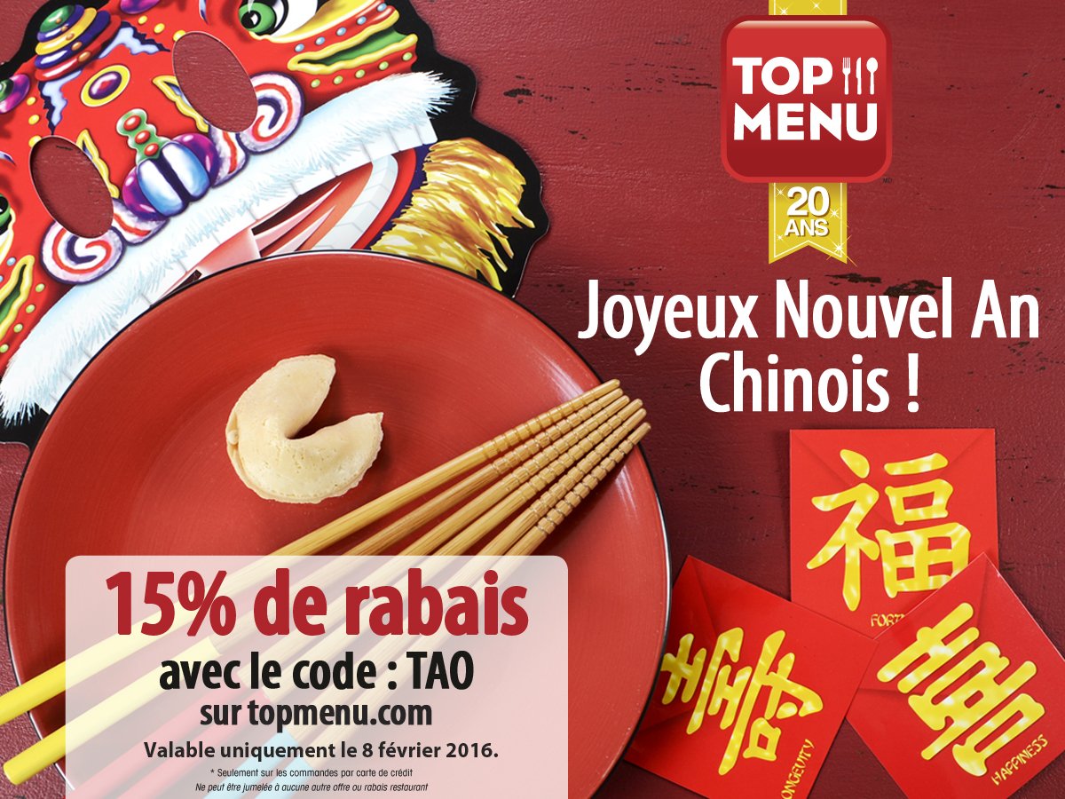 topmenuweb's tweet photo. Célébrez le Nouvel An Chinois avec https://t.co/iJPqq4eM7V et obtenez 15% avec le code TAO !! https://t.co/NWXZidZ80h