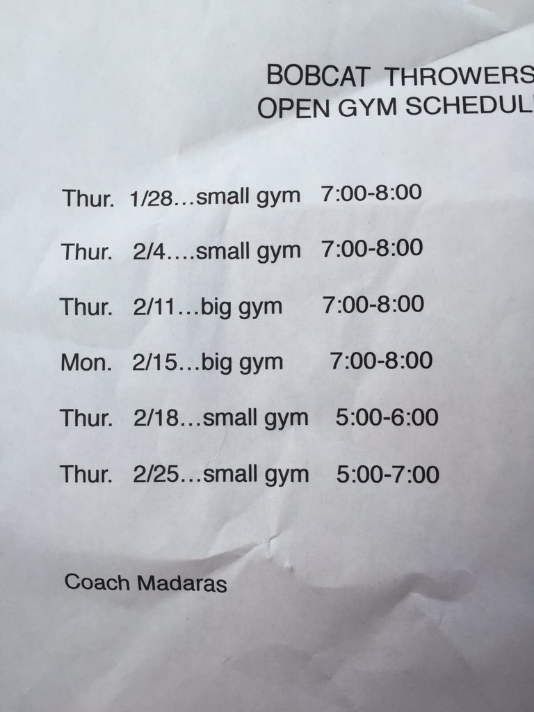 BThrowers's tweet photo. If you haven't been to throwing conditioning yet here's the schedule! We want tons of people there on Thursday!💪🏻💪🏻 https://t.co/FSrRB6G3SB