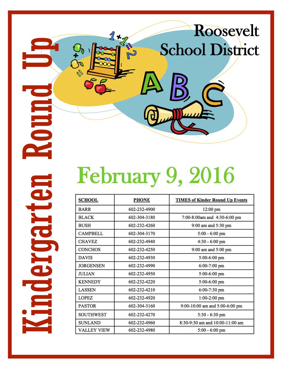 Have a child that's ready to enter Kindergarten? See the schedule below for Tuesday and get your child registered.