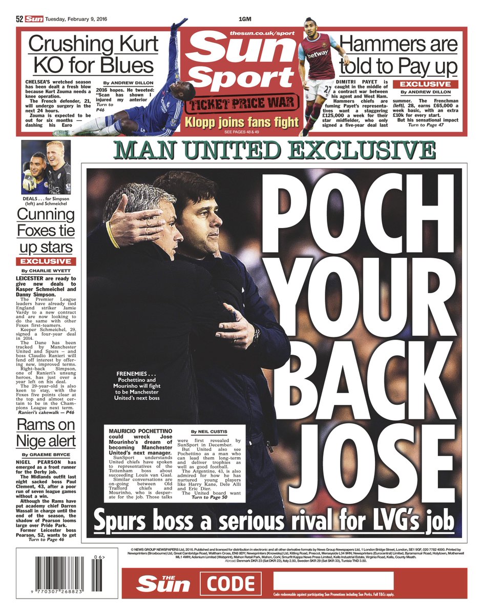 What about Jose Mourinho? Man United begin efforts to sign Spurs Mauricio Pochettino [Sun]