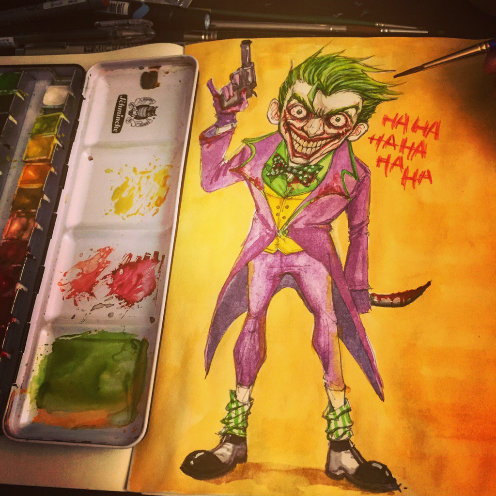 AnthonyDongKY's tweet photo. #Joker #Batman  #SuicideSquad watercolor https://t.co/vO5LFcPXI5