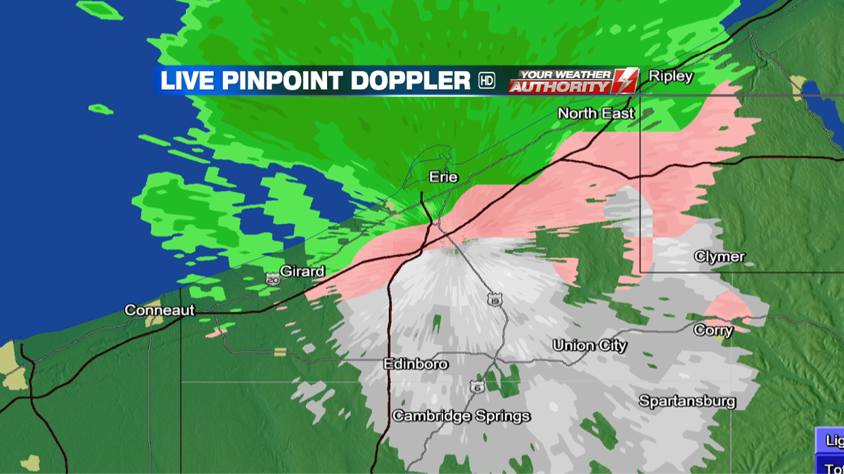 JET24FOX66's tweet photo. Pinpoint Doppler showing variety of precip. Rain in Erie. Mix &amp; snow I-90/South-Forecast at  https://t.co/0EMiGJsRCR https://t.co/hPjoNIn4LY