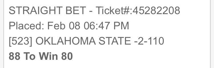 CNG_LockService's tweet image. 2 Units NCAAB Oklahoma St -2