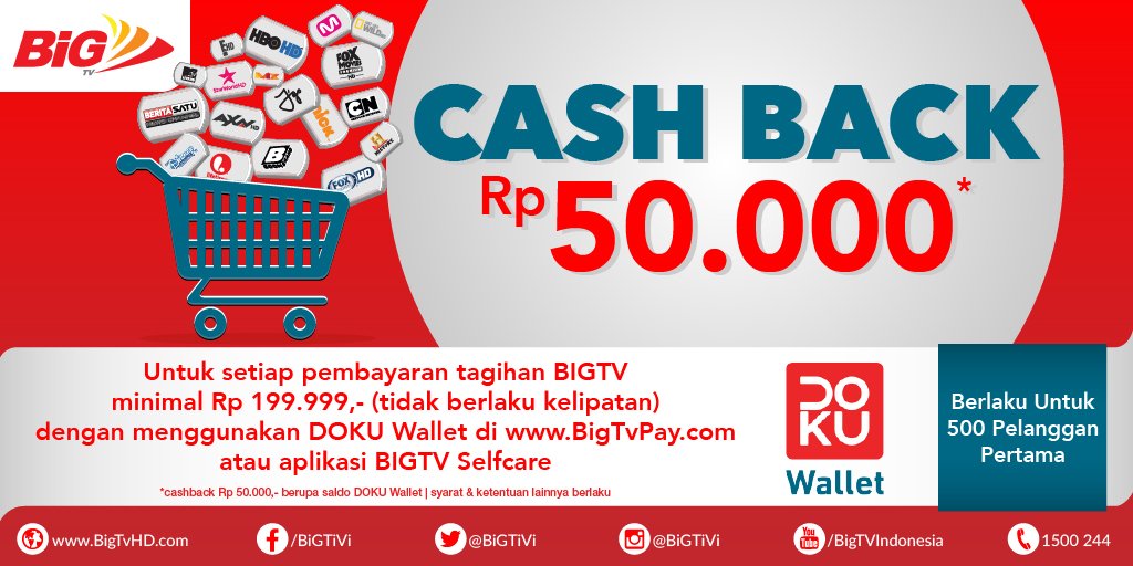Dapatkan cashback Rp 50.000 dg pembayaran tagihan BIGTV menggunakan DOKU Wallet utk 500 pembayar pertama! | <a href="/DOKUid/">dokuid</a>
