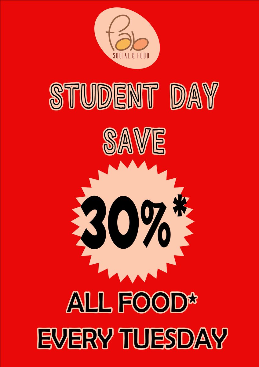 Tuesday is Student Day at Fab, disc 30% all Food*...from10.30 sd 22.00WIB