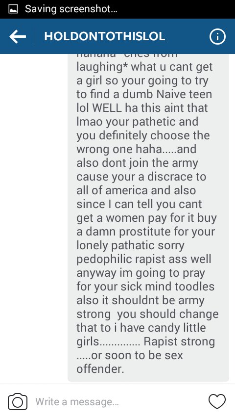 trytothinktwice's tweet photo. What I said to this pedophile on instagram #getout #Sorrynnotsorry #dangers #16andsmart #16 #taught https://t.co/43lGzIZPMT