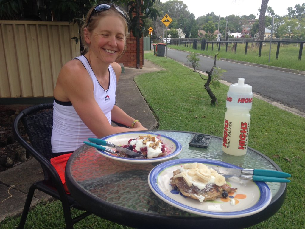 Eating pancakes Australian style, before everyone else at home.