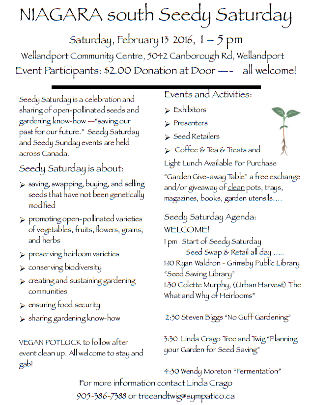 NiagaraGreen's tweet photo. Niagara South #SeedySaturday! Sat Feb 13th, 1-5pm! @treeandtwig https://t.co/Tmx7hgqfNV #Niagara #Vegtables https://t.co/cLiWV7FDGZ