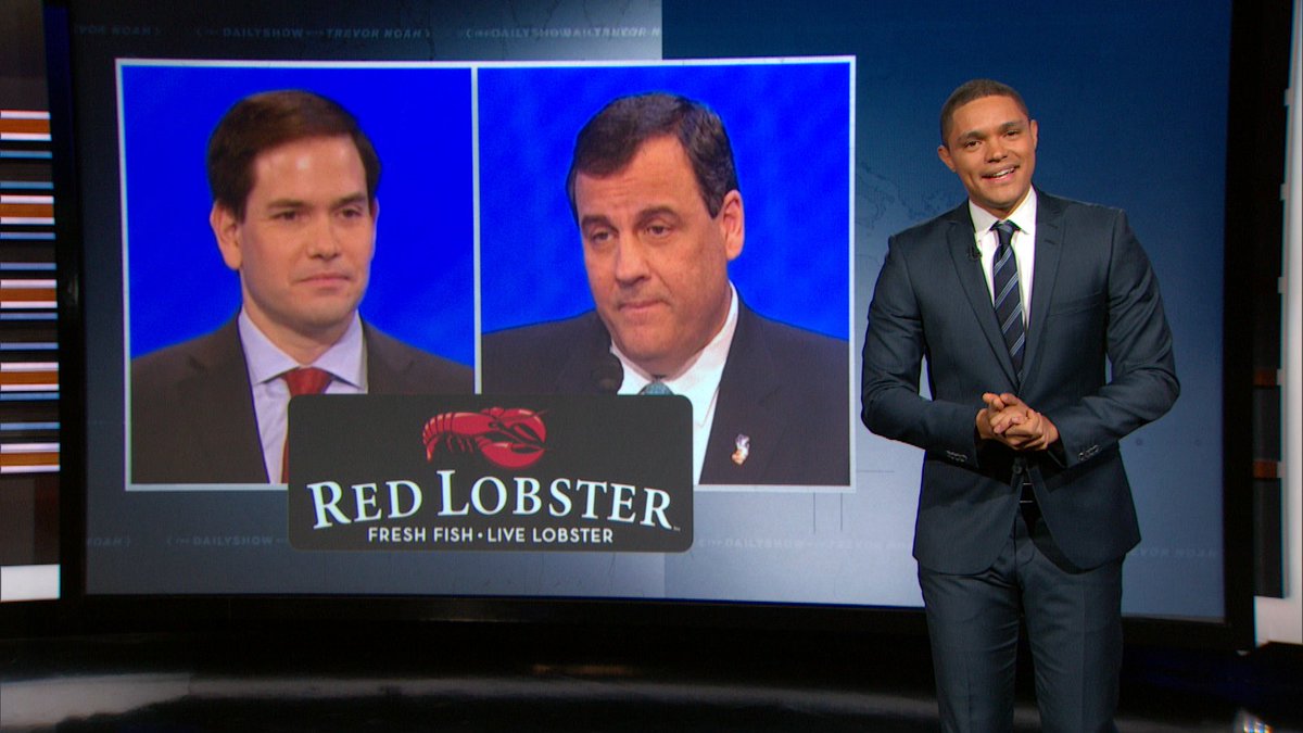 "Marco Rubio got f#@ked so hard he had to take Chris Christie to Red Lobster." - Trevor Noah.
