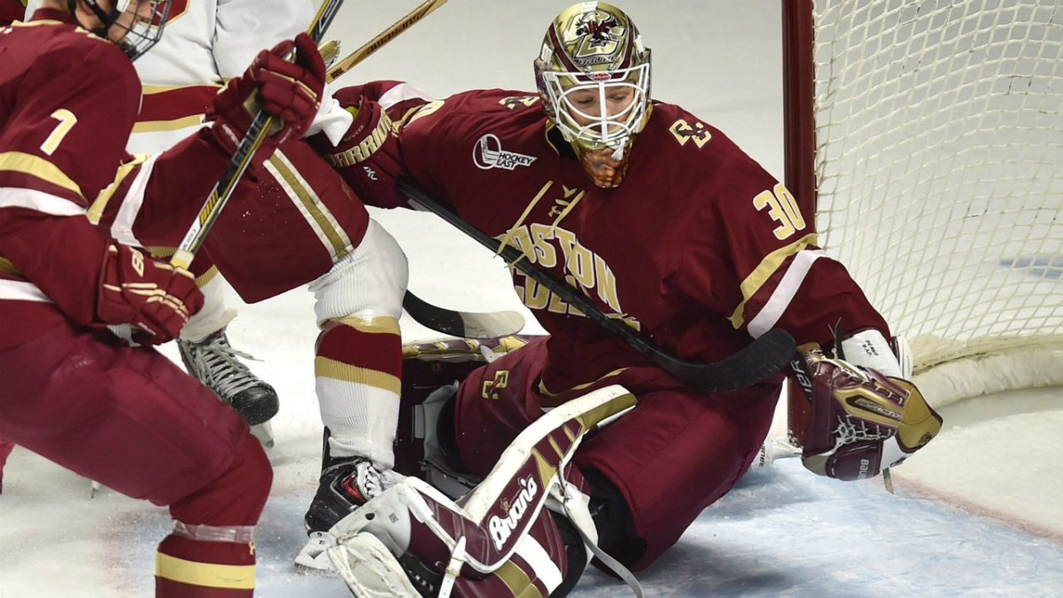 Sportsnet's tweet photo. Canucks prospect Thatcher Demko sets Boston College shutout record in Beanpot win https://t.co/3BuYwkBJ7U https://t.co/AzuZ01yk30