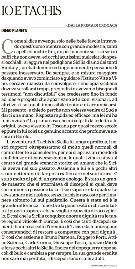 PlanetaWinery's tweet photo. Il ricordo di Giacomo #Tachis nelle parole di Diego #Planeta su @LaRepubblica_it 
#Planetawinery #Wine #Winelover https://t.co/GzUX5iiXTn