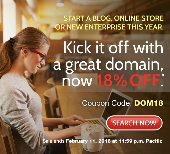 Domaindotcom's tweet photo. Make that #blog or #business happen with https://t.co/Rohu4fOXYw! Use #coupon code DOM18 to save 18%. #domains https://t.co/hWrjayUeg2