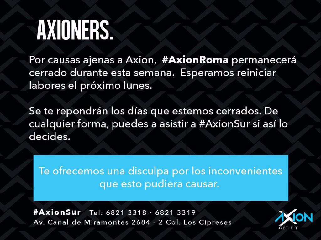 Axion_GetFit's tweet photo. #Axioners en Roma.  
 Agradecemos el apoyo y comprensión mostrados. 
Equipo - Axion Get Fit https://t.co/MjuZ32CiHV