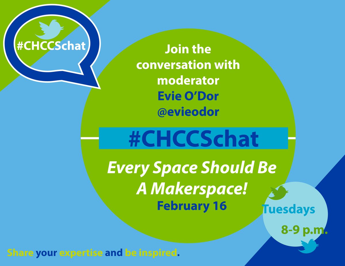 chccs's tweet image. Get ready to learn about #makerspace &amp;amp; what every classroom should have! Join #CHCCSchat &amp;amp; @evieodor tonight @ 8pm!